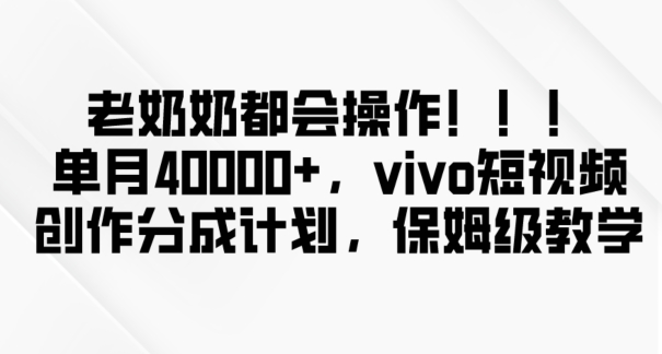 老奶奶都会操作，新平台无脑操作，单月40000+，vivo短视频创作分成计划【揭秘】-千羽资源库
