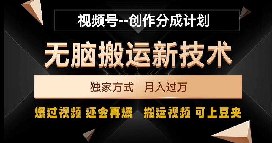 视频号无脑搬运新技术，破原创壕流量，独家方式，爆过视频，还会再爆【揭秘】-千羽资源库