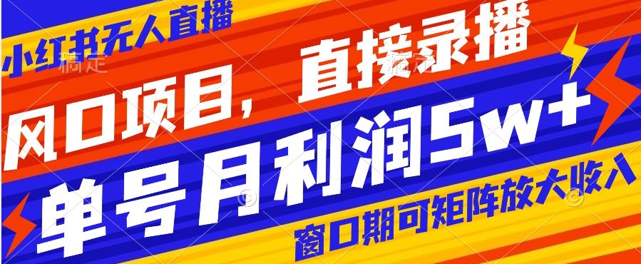 风口项目，小红书无人直播带货，直接录播，可矩阵，月入5w+【揭秘】-千羽资源库
