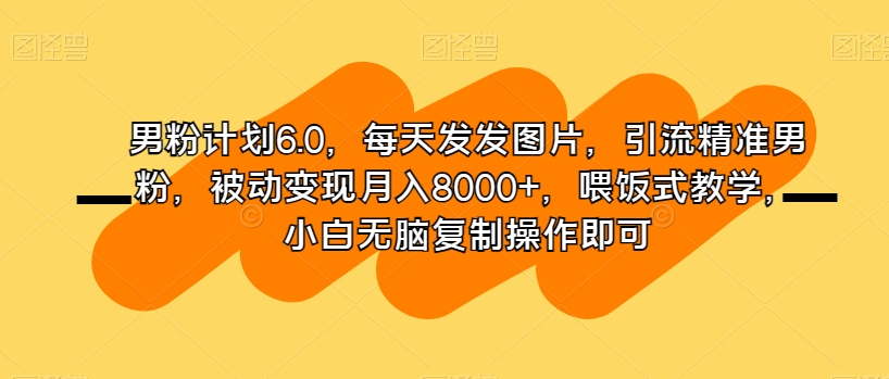男粉计划6.0，每天发发图片，引流精准男粉，被动变现月入8000+，喂饭式教学，小白无脑复制操作即可-千羽资源库