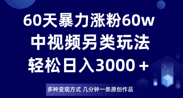 60天暴力涨粉60W，中视频另类玩法，日入3000＋，几分钟一条原创作品多种变现方式-千羽资源库