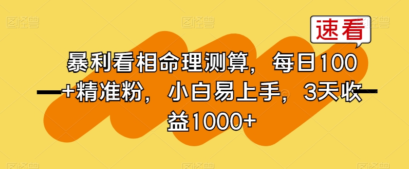 暴利看相命理测算，每日100+精准粉，小白易上手，3天收益1000+【揭秘】-千羽资源库