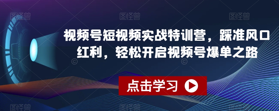 视频号短视频实战特训营，踩准风口红利，轻松开启视频号爆单之路-千羽资源库