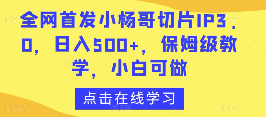 全网首发小杨哥切片IP3.0，日入500+，保姆级教学，小白可做【揭秘】-千羽资源库