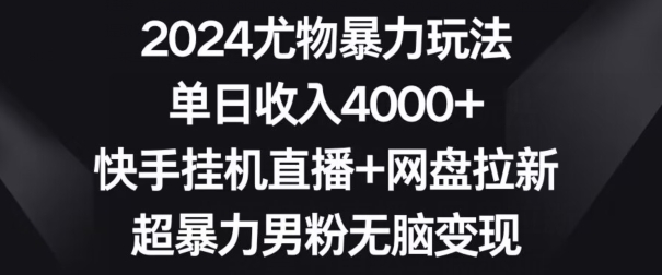 2024尤物暴力玩法，单日收入4000+，快手挂机直播+网盘拉新，超暴力男粉无脑变现【揭秘】-千羽资源库