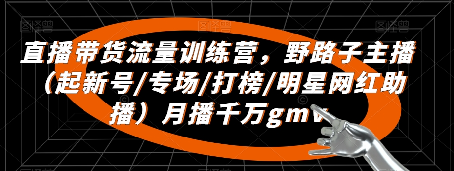 直播带货流量训练营，​野路子主播（起新号/专场/打榜/明星网红助播）月播千万gmv-千羽资源库