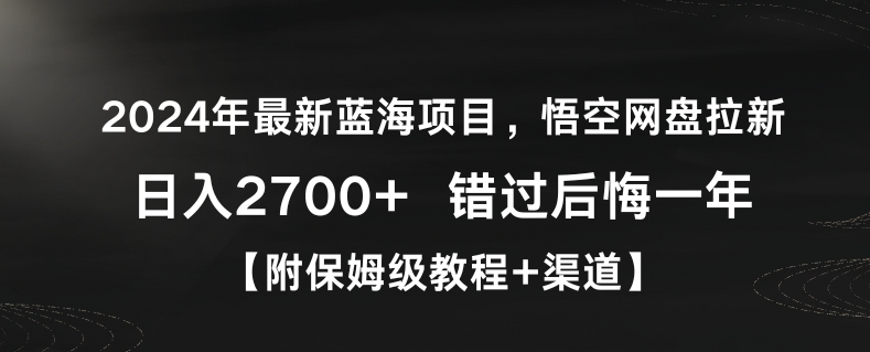 2024年最新蓝海项目，悟空网盘拉新，日入2700+错过后悔一年【附保姆级教程+渠道】【揭秘】-千羽资源库