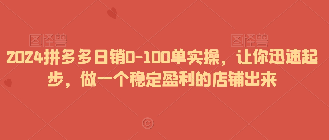 2024拼多多日销0-100单实操，让你迅速起步，做一个稳定盈利的店铺出来-千羽资源库