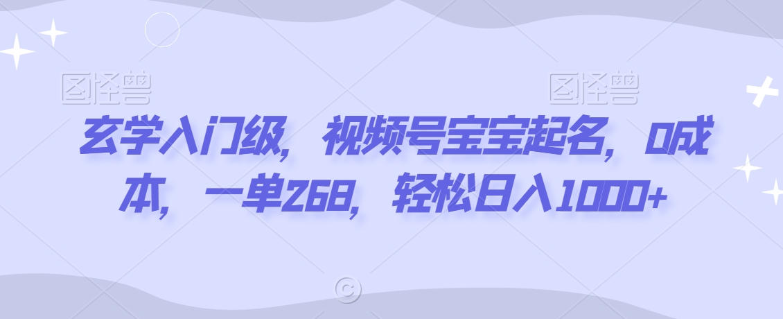 玄学入门级，视频号宝宝起名，0成本，一单268，轻松日入1000+【揭秘】-千羽资源库