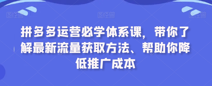 拼多多运营必学体系课，带你了解最新流量获取方法、帮助你降低推广成本-千羽资源库