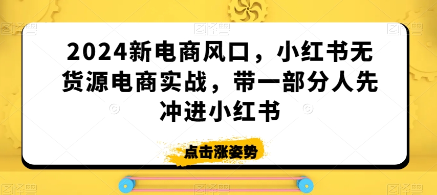 2024新电商风口，小红书无货源电商实战，带一部分人先冲进小红书-千羽资源库