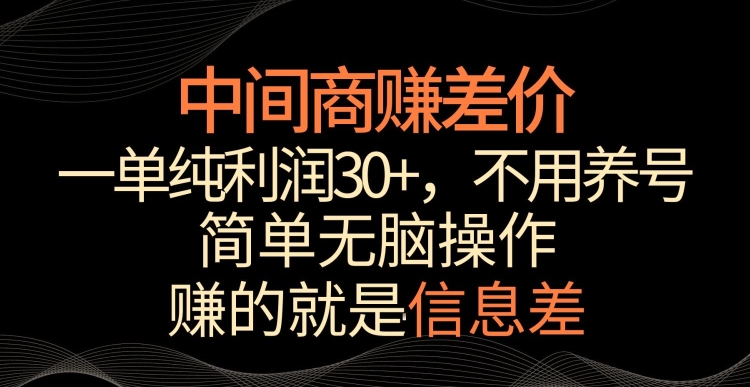中间商赚差价，一单纯利润30+，简单无脑操作，赚的就是信息差，轻轻松松日入1000+【揭秘】-千羽资源库