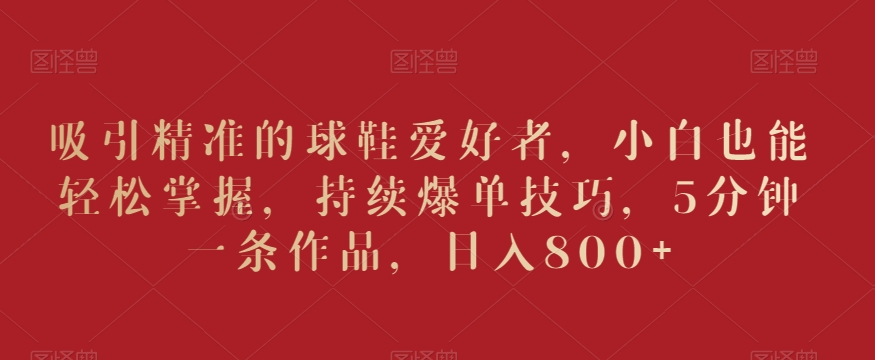 吸引精准的球鞋爱好者，小白也能轻松掌握，持续爆单技巧，5分钟一条作品，日入800+【揭秘】-千羽资源库