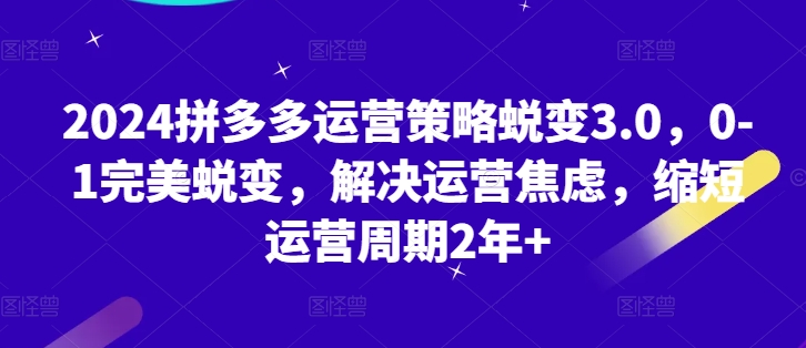 2024拼多多运营策略蜕变3.0，0-1完美蜕变，解决运营焦虑，缩短运营周期2年+-千羽资源库