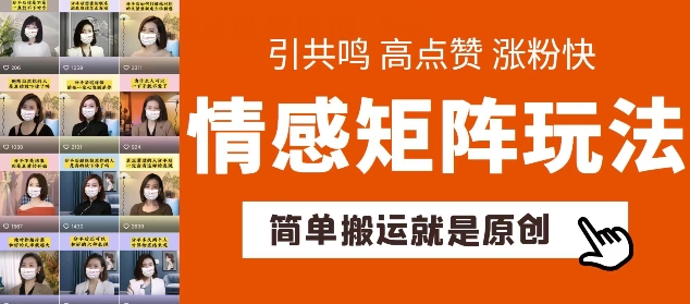 简单搬运，情感矩阵玩法，涨粉速度快，可带货，可起号【揭秘】-千羽资源库