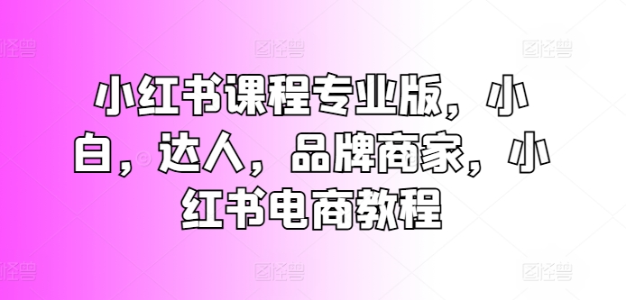 小红书课程专业版，小白，达人，品牌商家，小红书电商教程-千羽资源库