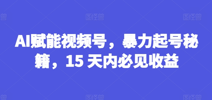 AI赋能视频号，暴力起号秘籍，15 天内必见收益【揭秘】-千羽资源库