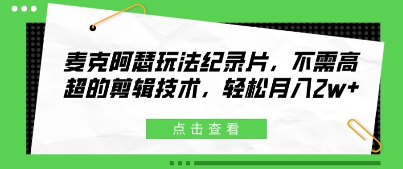 麦克阿瑟玩法纪录片，不需高超的剪辑技术，轻松月入2w+【揭秘】-千羽资源库