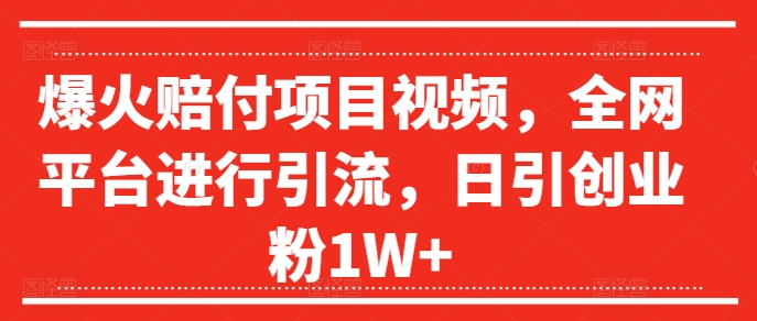 爆火赔付项目视频，全网平台进行引流，日引创业粉1W+【揭秘】-千羽资源库