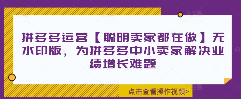 拼多多运营【聪明卖家都在做】无水印版，为拼多多中小卖家解决业绩增长难题-千羽资源库