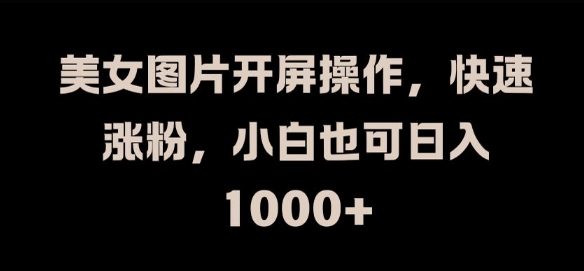 美女图片开屏操作，快速涨粉，小白也可日入1k【揭秘】-千羽资源库