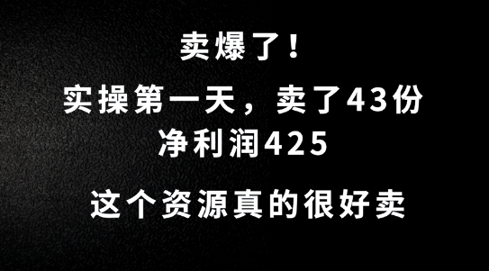 这个资源，需求很大，实操第一天卖了43份，净利润425【揭秘】-千羽资源库
