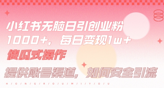 小红书无脑每日引流创业粉500+，小白每天只花半小时，躺赚长尾收益【揭秘】-千羽资源库