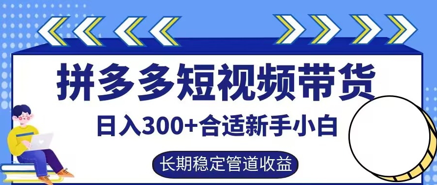 拼多多短视频带货日入300+有长期稳定被动收益，合适新手小白【揭秘】-千羽资源库