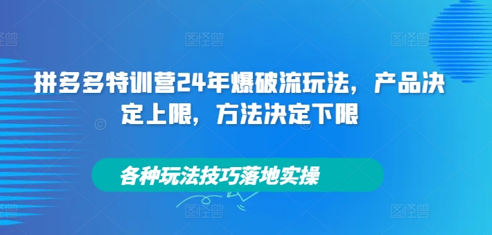 拼多多特训营24年爆破流玩法，产品决定上限，方法决定下限，各种玩法技巧落地实操-千羽资源库