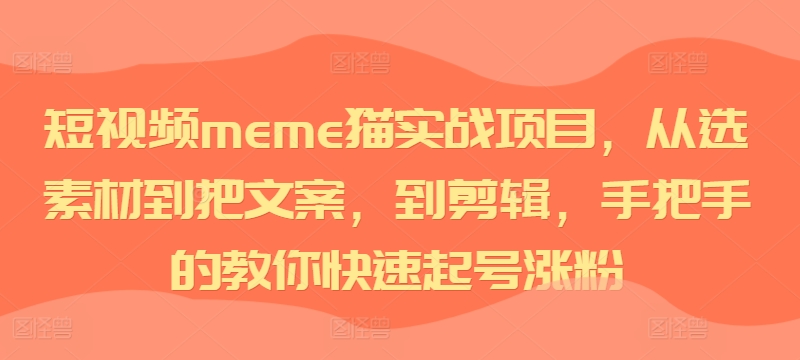 短视频meme猫实战项目，从选素材到把文案，到剪辑，手把手的教你快速起号涨粉-千羽资源库