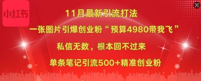 小红书11月最新图片打粉，一张图片引爆创业粉，“预算4980带我飞”，单条引流500+精准创业粉-千羽资源库