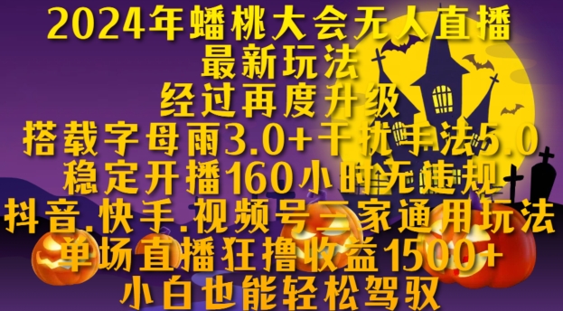 2024年蟠桃大会无人直播最新玩法，稳定开播160小时无违规，抖音、快手、视频号三家通用玩法【揭秘】-千羽资源库
