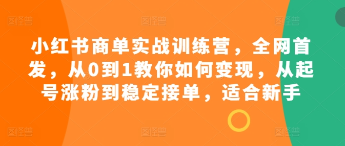 小红书商单实战训练营，全网首发，从0到1教你如何变现，从起号涨粉到稳定接单，适合新手-千羽资源库