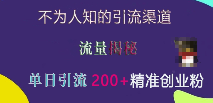 不为人知的引流渠道，流量揭秘，实测单日引流200+精准创业粉【揭秘】-千羽资源库