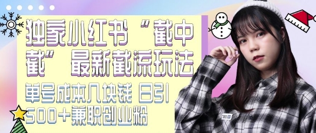 最新小红书截流玩法 独家截中截 单号成本几块钱 日引500+CY粉JZ粉-千羽资源库
