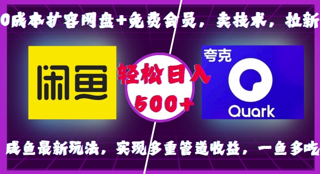 0成本扩容网盘+免费会员，卖技术，拉新，咸鱼最新玩法，实现多重管道收益，一鱼多吃，轻松日入500+-千羽资源库