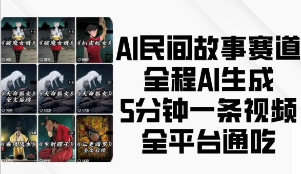 AI民间故事赛道，全程AI生成5分钟一条视频，全平台通吃-千羽资源库