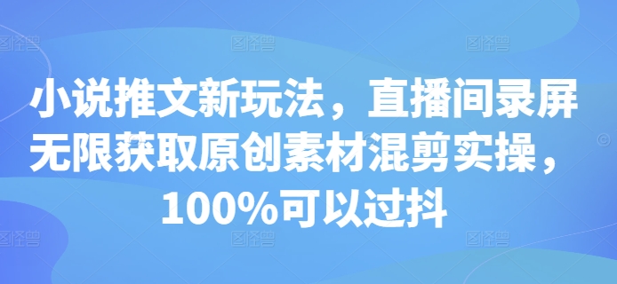 小说推文新玩法，直播间录屏无限获取原创素材混剪实操，100%可以过抖-千羽资源库