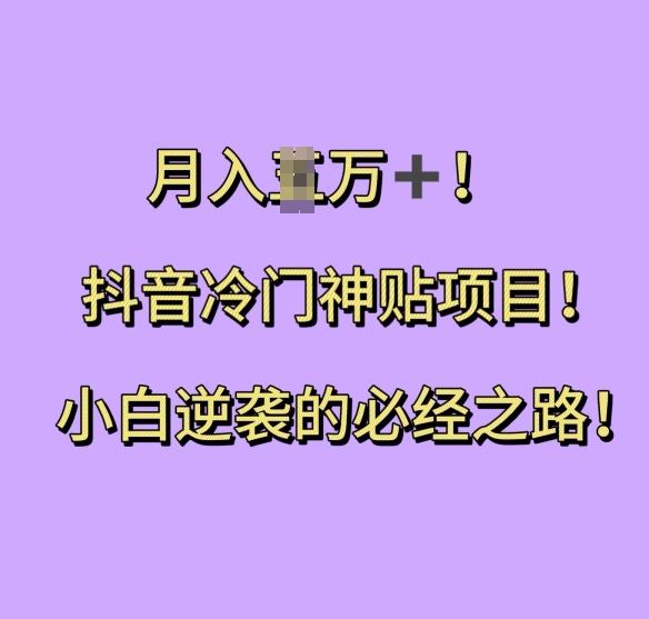 抖音冷门神贴项目，小白逆袭的必经之路，月入过W【揭秘】-千羽资源库